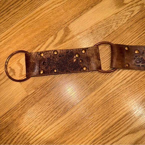 Betsey Johnson‎ Brown Studded Beaded Leather Belt with Embroidery sz Medium main image 6